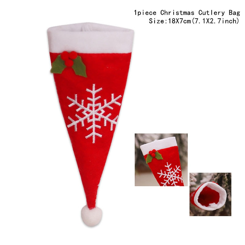 4pcs/lot New Year Christmas Gift Tableware Fork Knife Holder Bag Navidad Noel Christmas Decorations for Home Dinner Table Decor