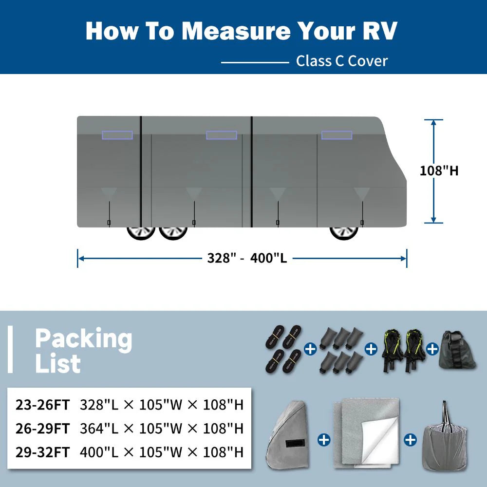 Umbrauto RV Cover Class C Upgraded 7 Layers Anti-UV Top Panel Motorhome Cover,Gray