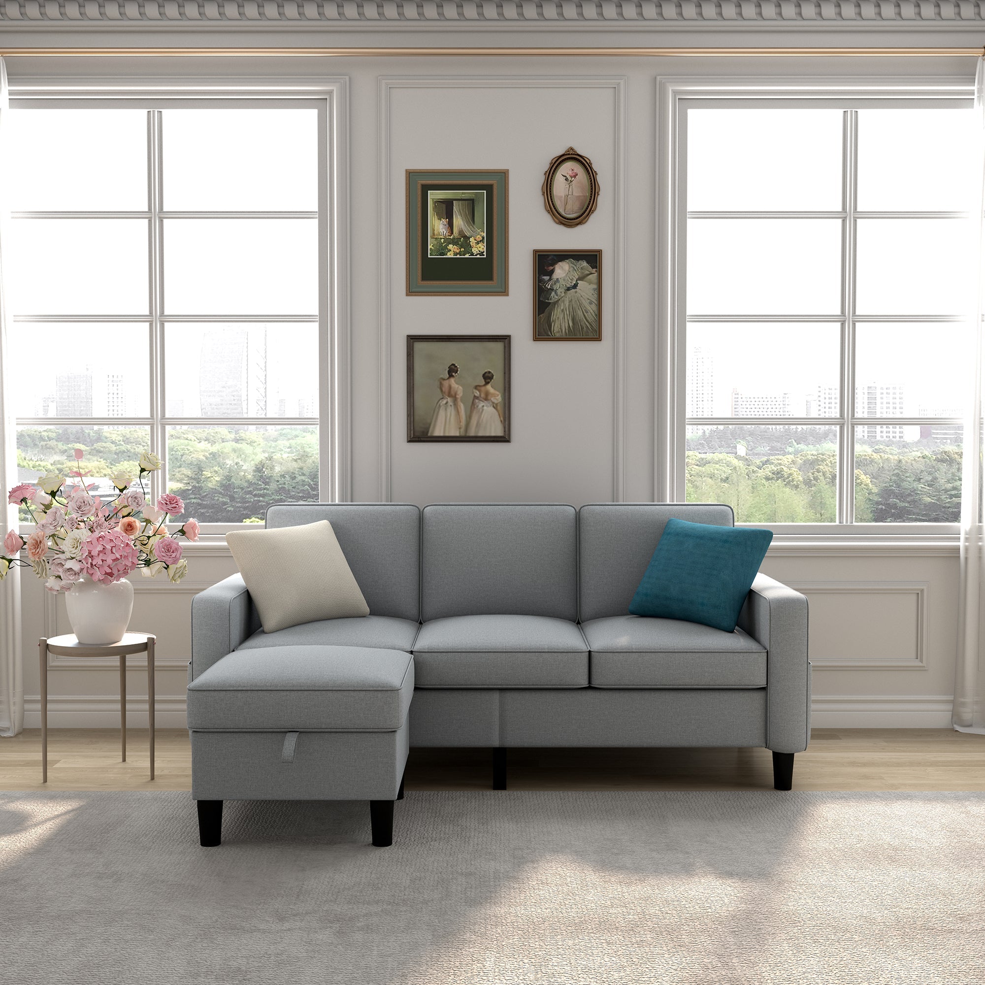 light grey Sofas for families, apartments, dorms, bonus rooms, compact Spaces with lounge lounges L-shaped design for the chaise