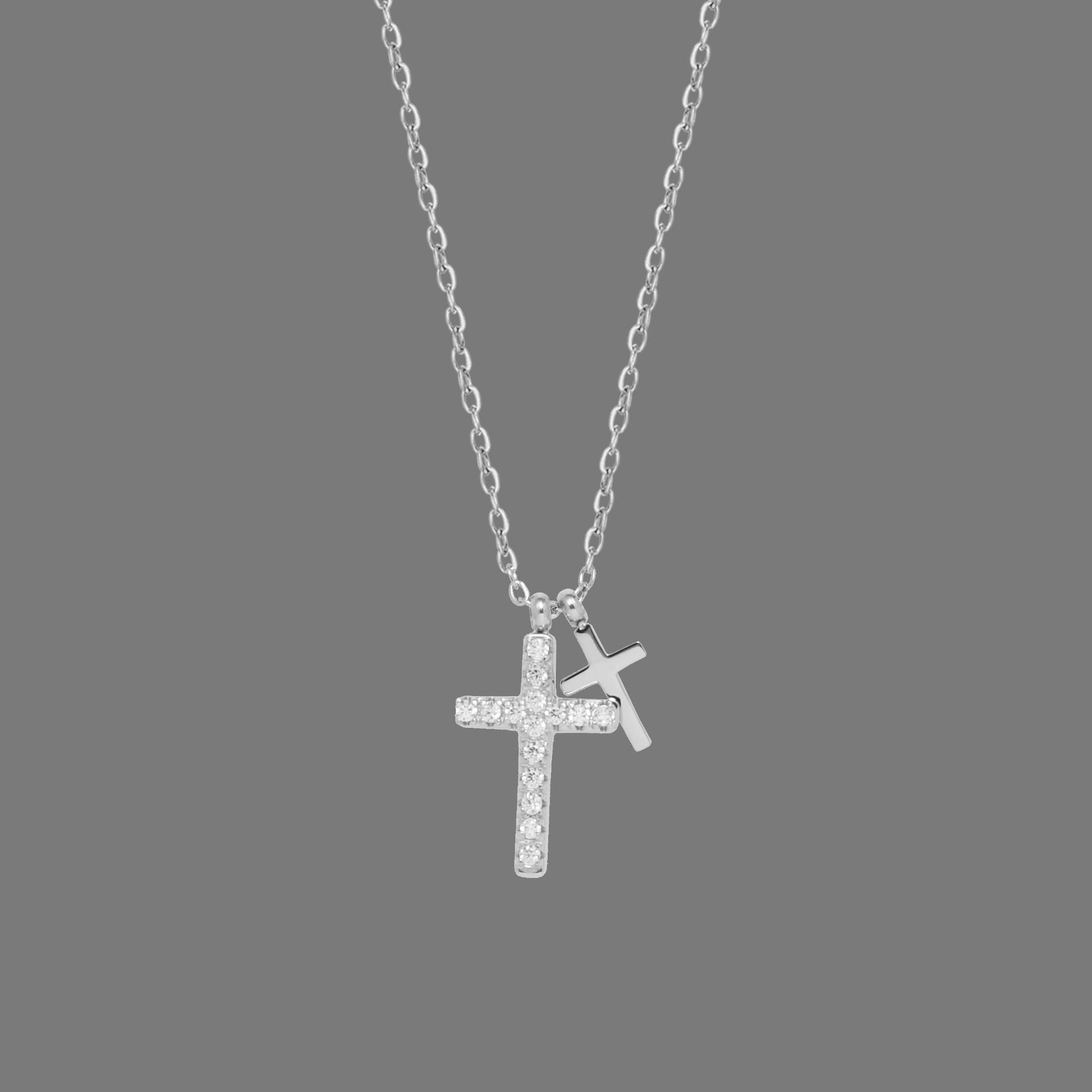 Full diamond hip-hop fashion cross necklace with micro inlaid collarbone chain titanium steel silver non fading women&