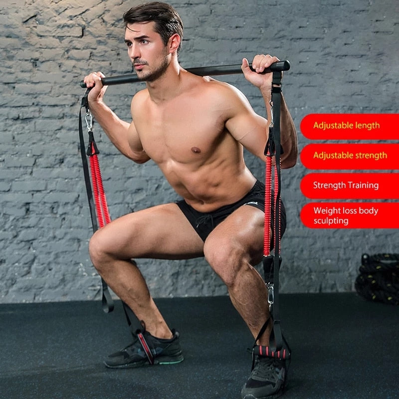 Resistance Band Pilates Stick Gym Exercise Muscle Power Tension Bar With Fitness Stick Home Body Work Out Fitness Pull Rope