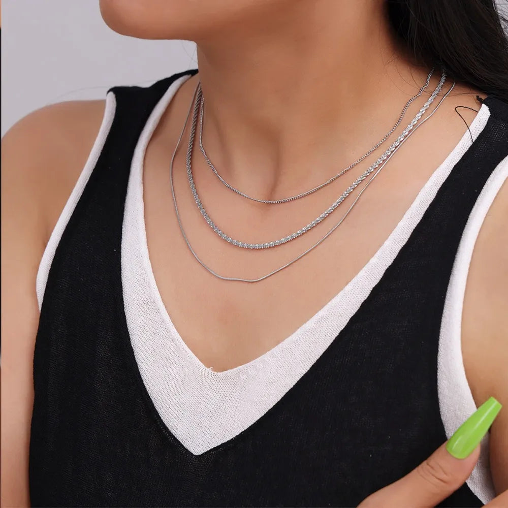 Fashionable Cuban titanium steel necklace hip-hop style multi-layer layered women&