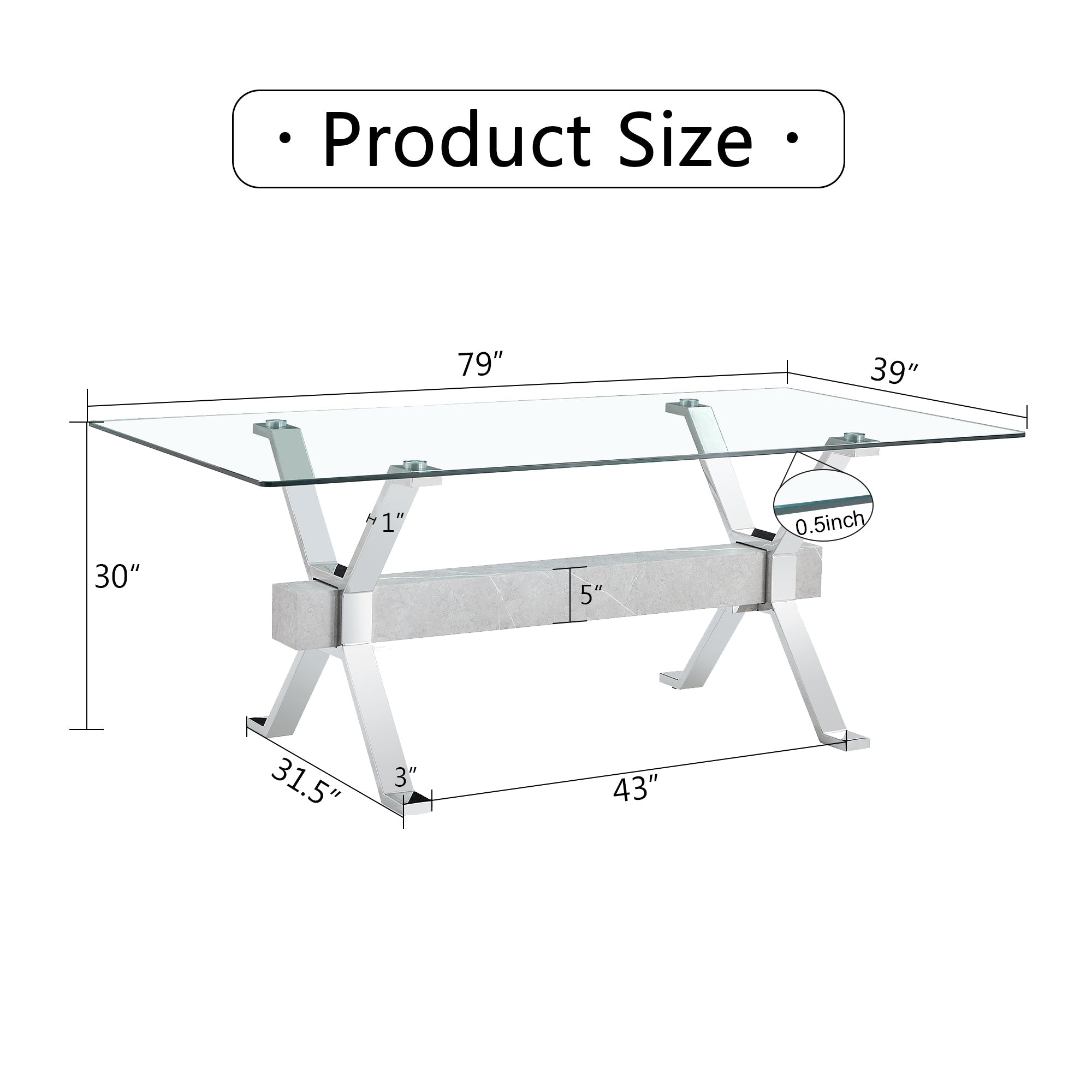 Dining table Modern tempered glass dining table 79 &