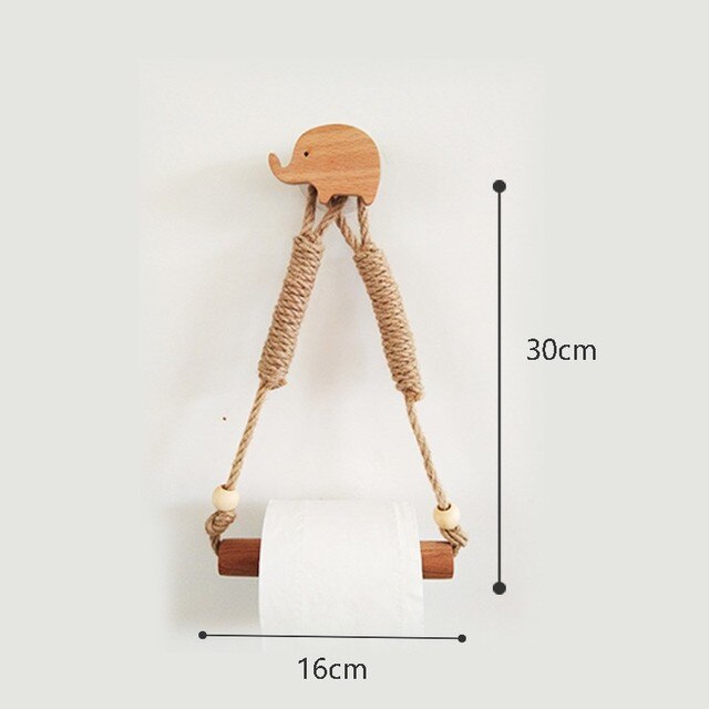 Nordic Indoor Wooden Solid Wood Hemp Rope Animal Tissue Holder Children&