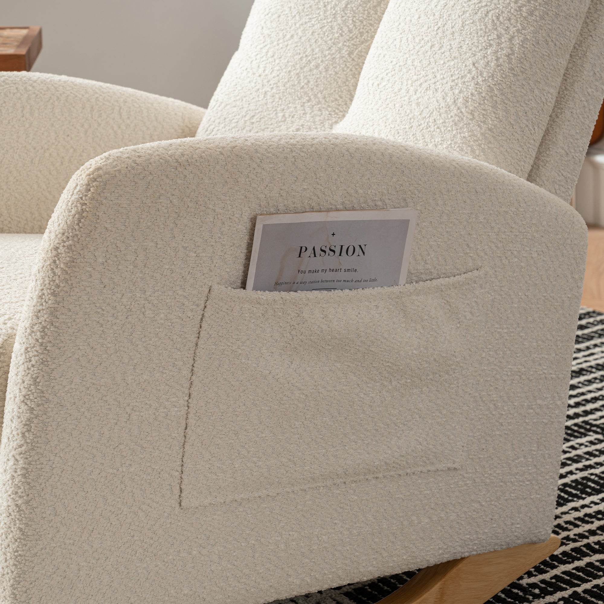 Accent Rocking Chair with Footrest High Back Rubber Wood Rocking Legs Bedroom Living Space