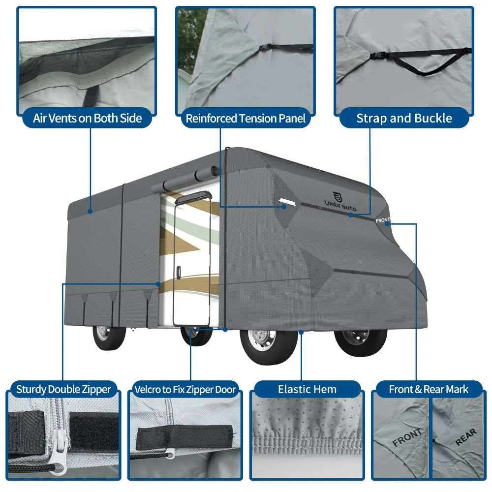 Umbrauto RV Cover Class C Upgraded 7 Layers Anti-UV Top Panel Motorhome Cover,Gray