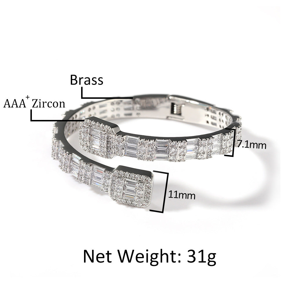 Fashionable Opening Bracelet Ins Style Diamond Set Interwoven Two Color Bracelet Personalized Hip Hop Men&