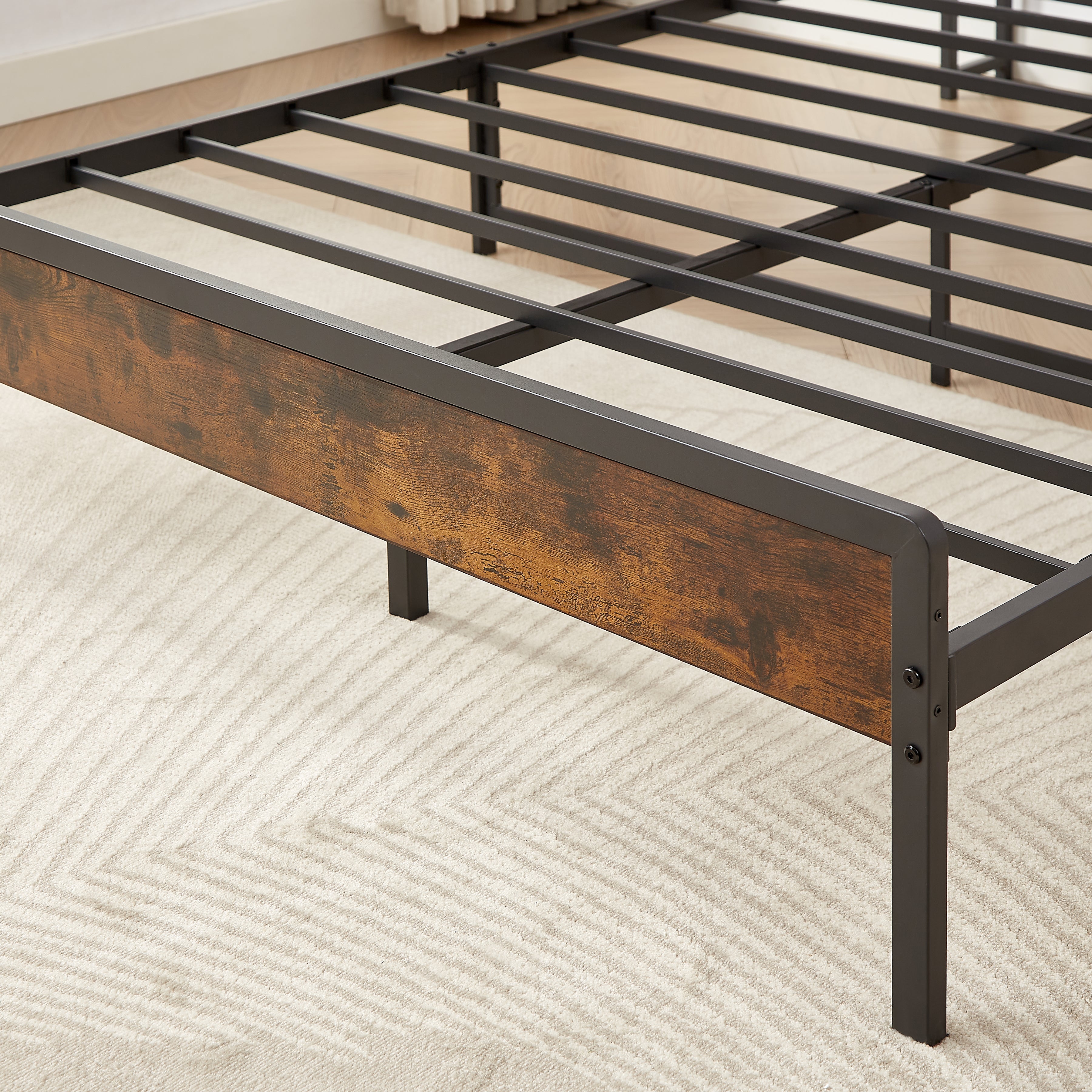 Bed frame with charging station full size, Rustic Brown, 83.1&