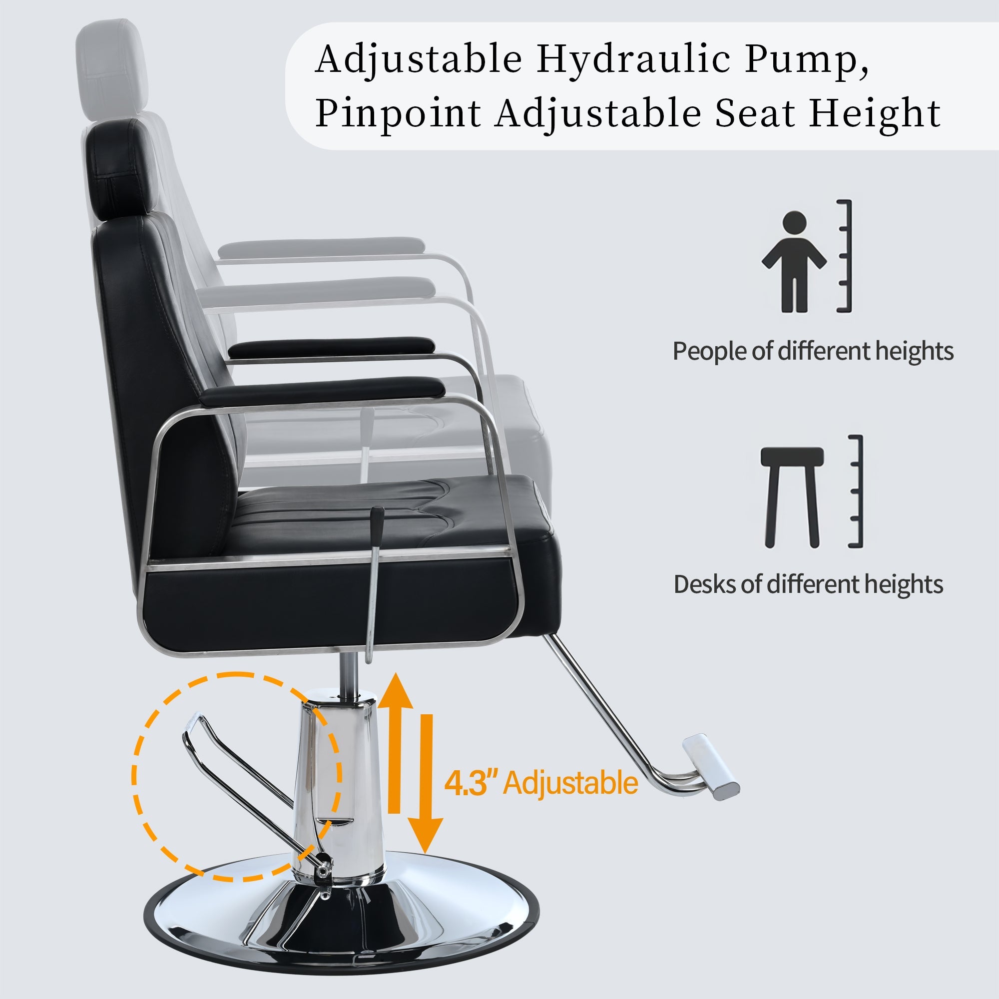 Premium Reclining barber Chair Salon Chair for Hair Stylist with Heavy Duty Hydraulic Pump, 360° Rotation Black