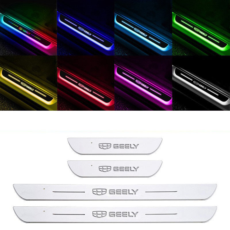 Acrylic Universal Car Led Welcome Pedal Light Led Moving Door Scuff Led Door Sill Scuff Plate car logo 4PCS Set