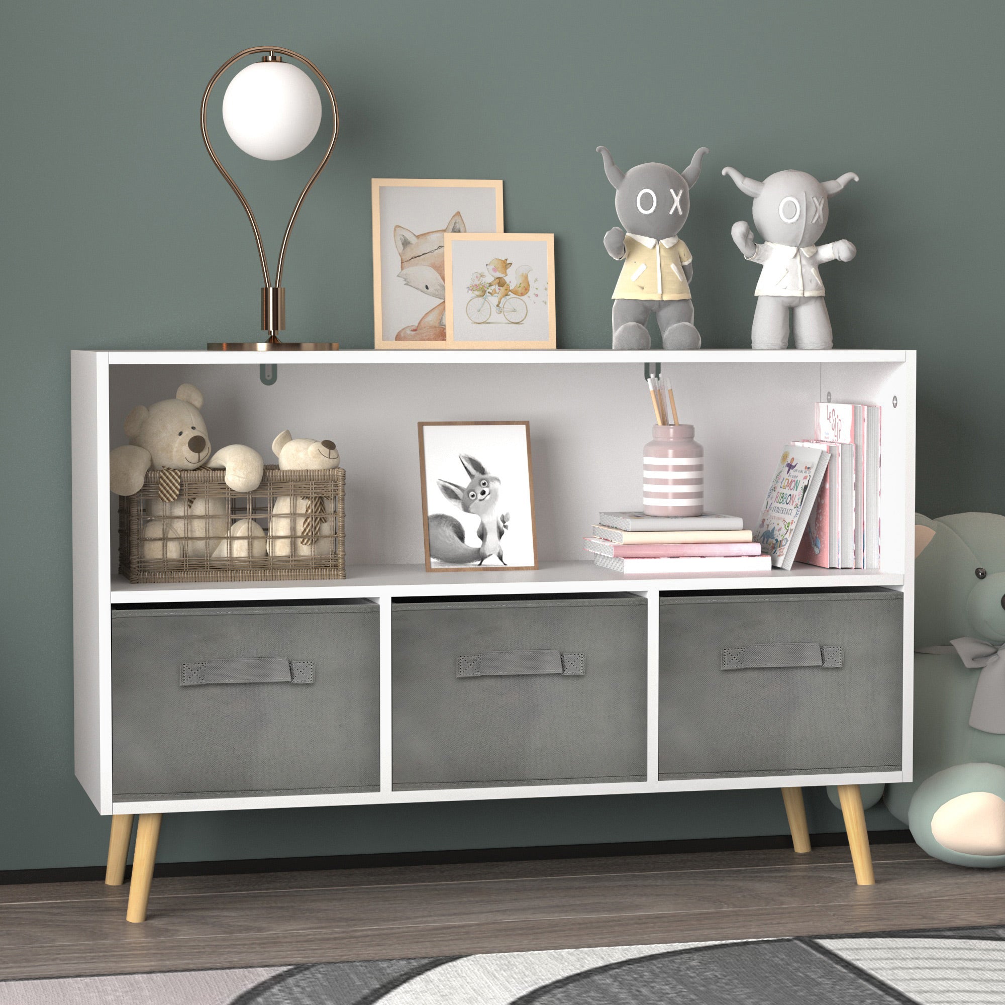 Kids bookcase with Collapsible Fabric Drawers Children&