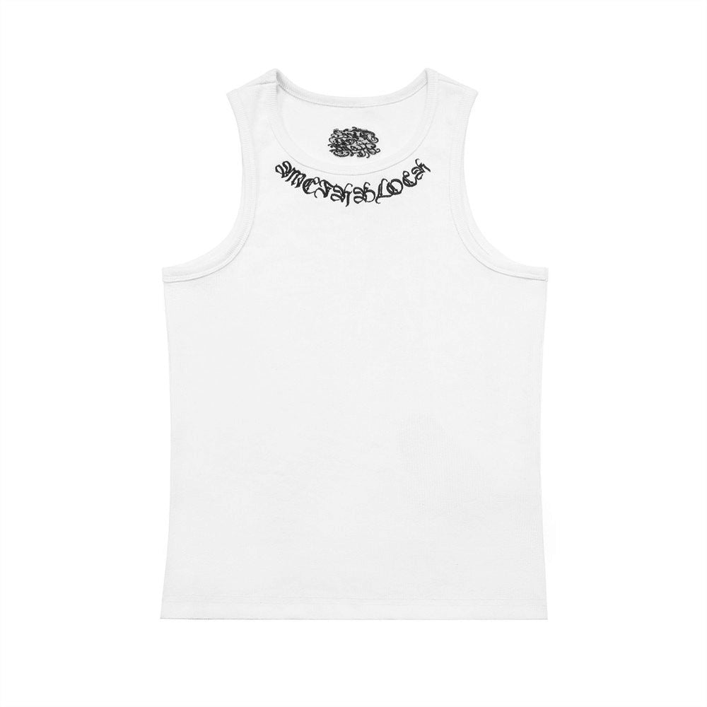 Gothic Letter Embroidery Ribbed Tank Top Men&