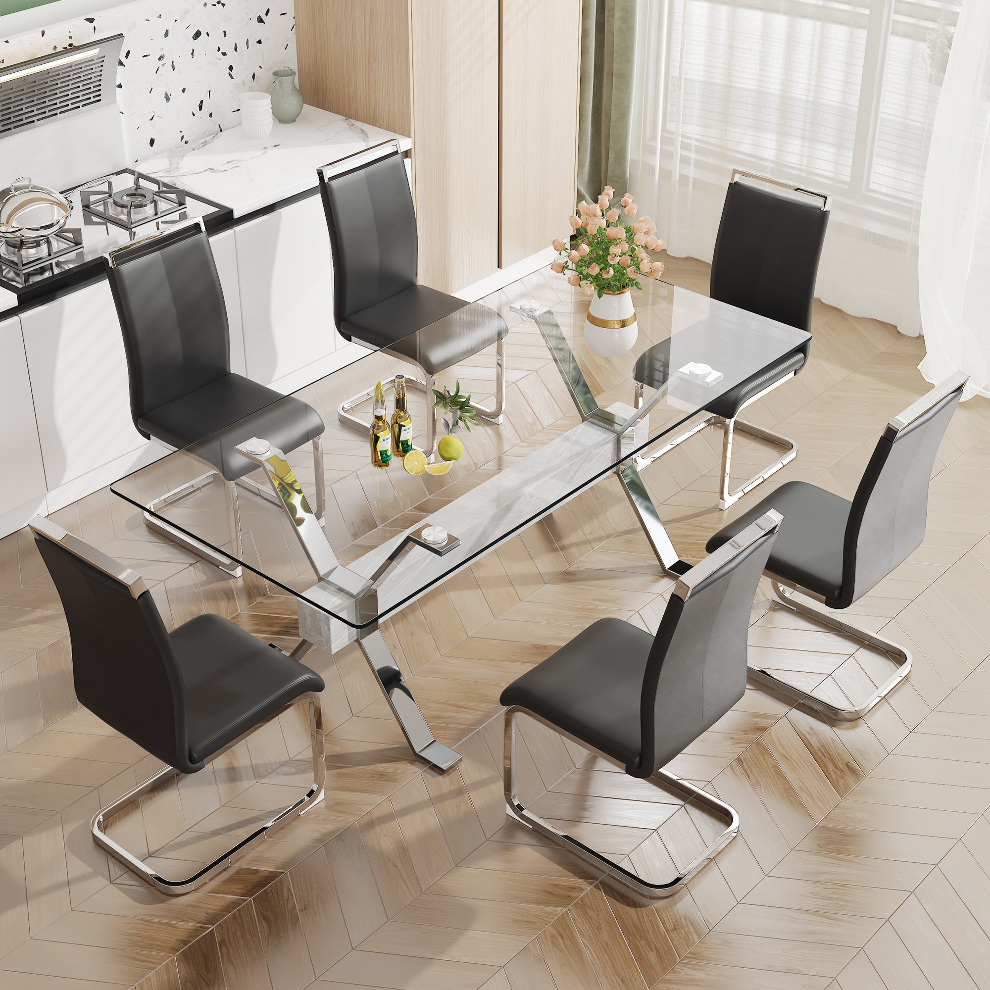 Dining table Modern tempered glass dining table 79 &