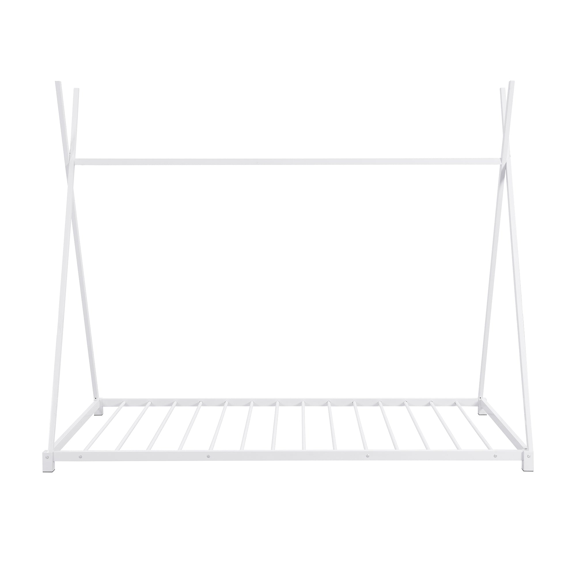 Metal Twin Size House Platform Bed with Triangle Structure White