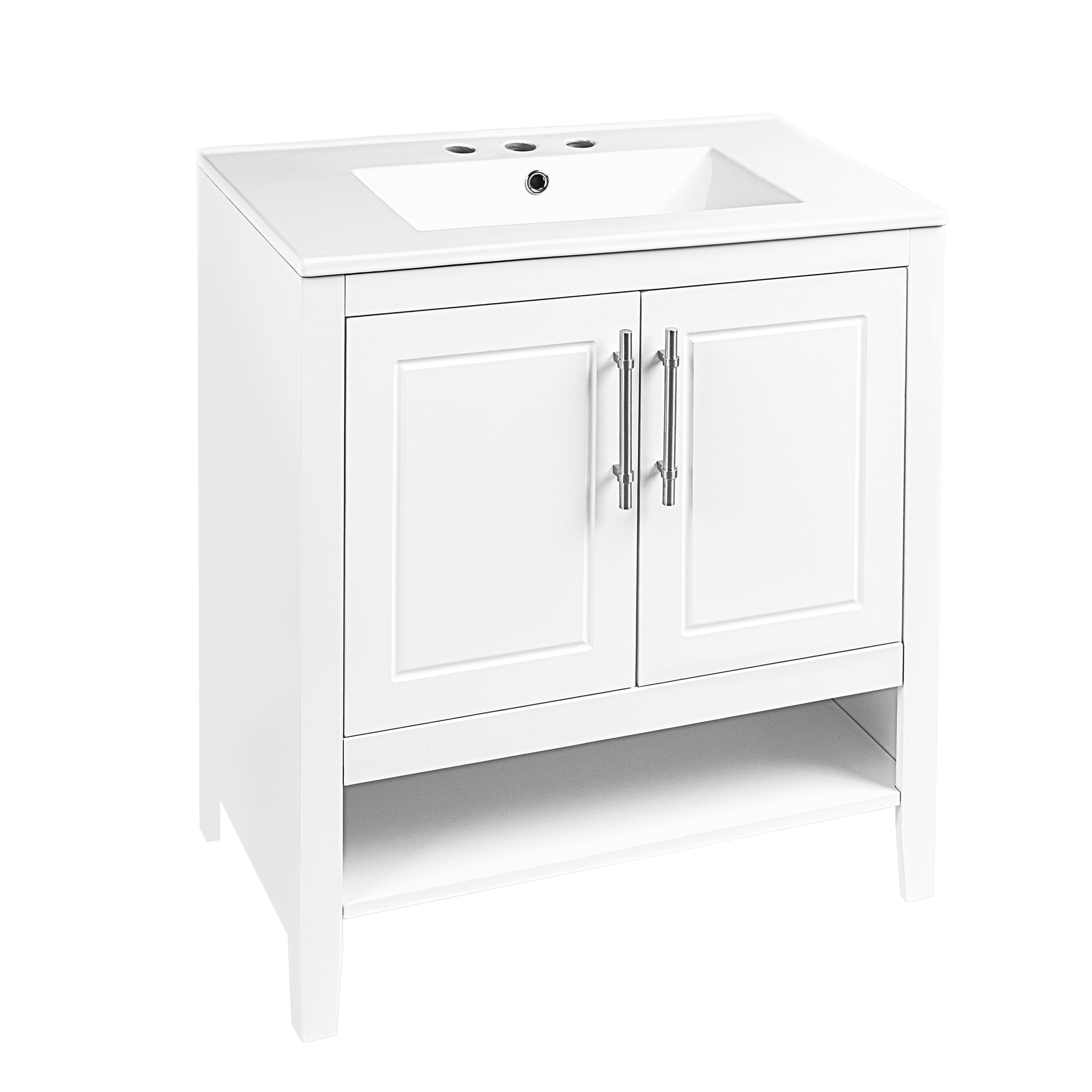 30" Bathroom Vanity with Sink Multi-functional Bathroom Cabinet with Doors and Drawers Solid Frame and MDF Board, White