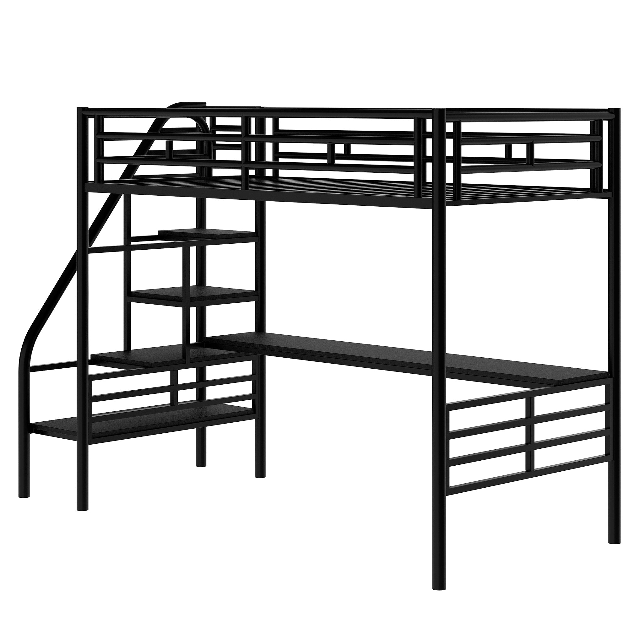 Metal Loft Bed Frame with Desk No Box Spring Needed Twin Black