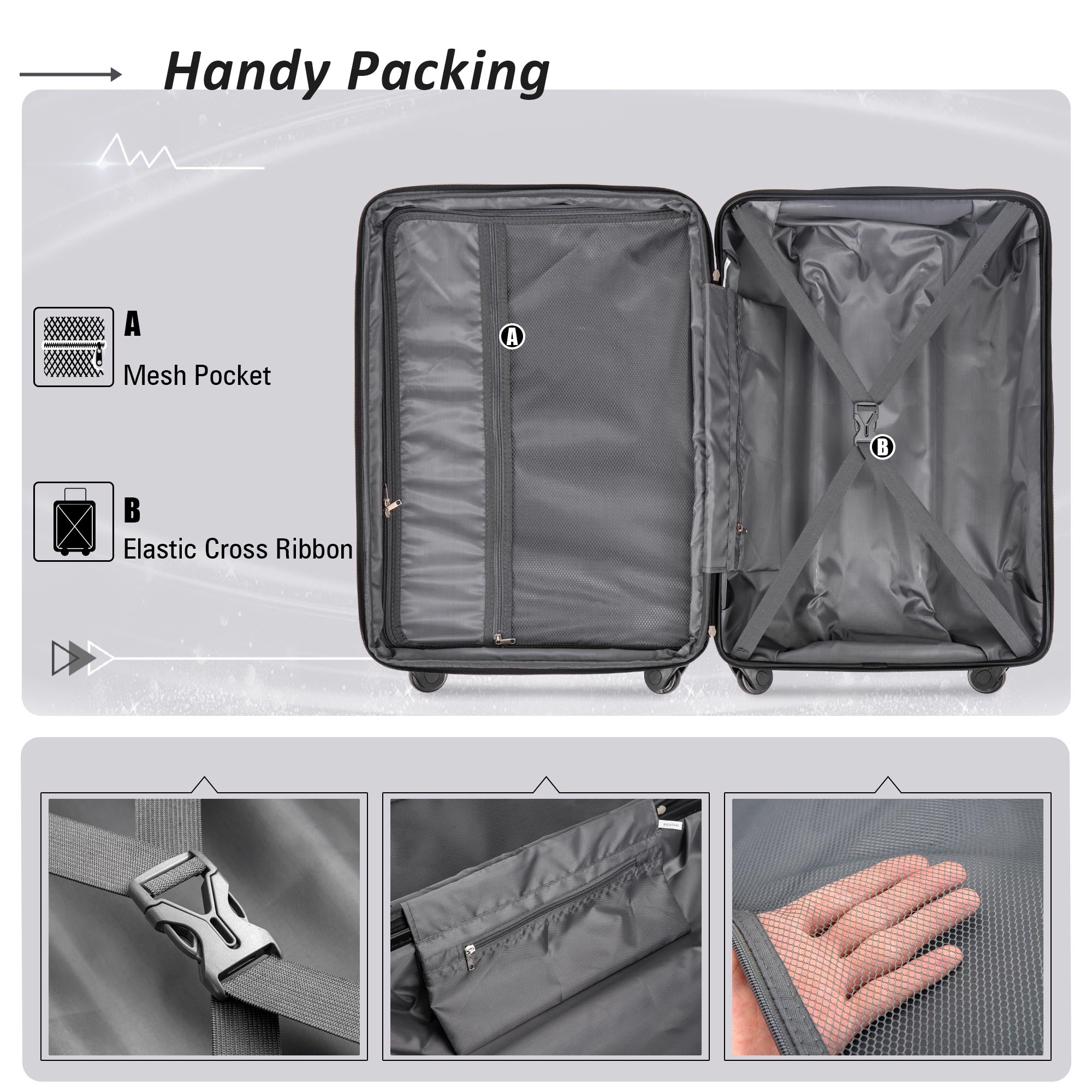 Expanable Spinner Wheel 2 Piece Luggage Set ABS Lightweight Suitcase with TSA Lock 20inch+28inch Light Blue + Plastic