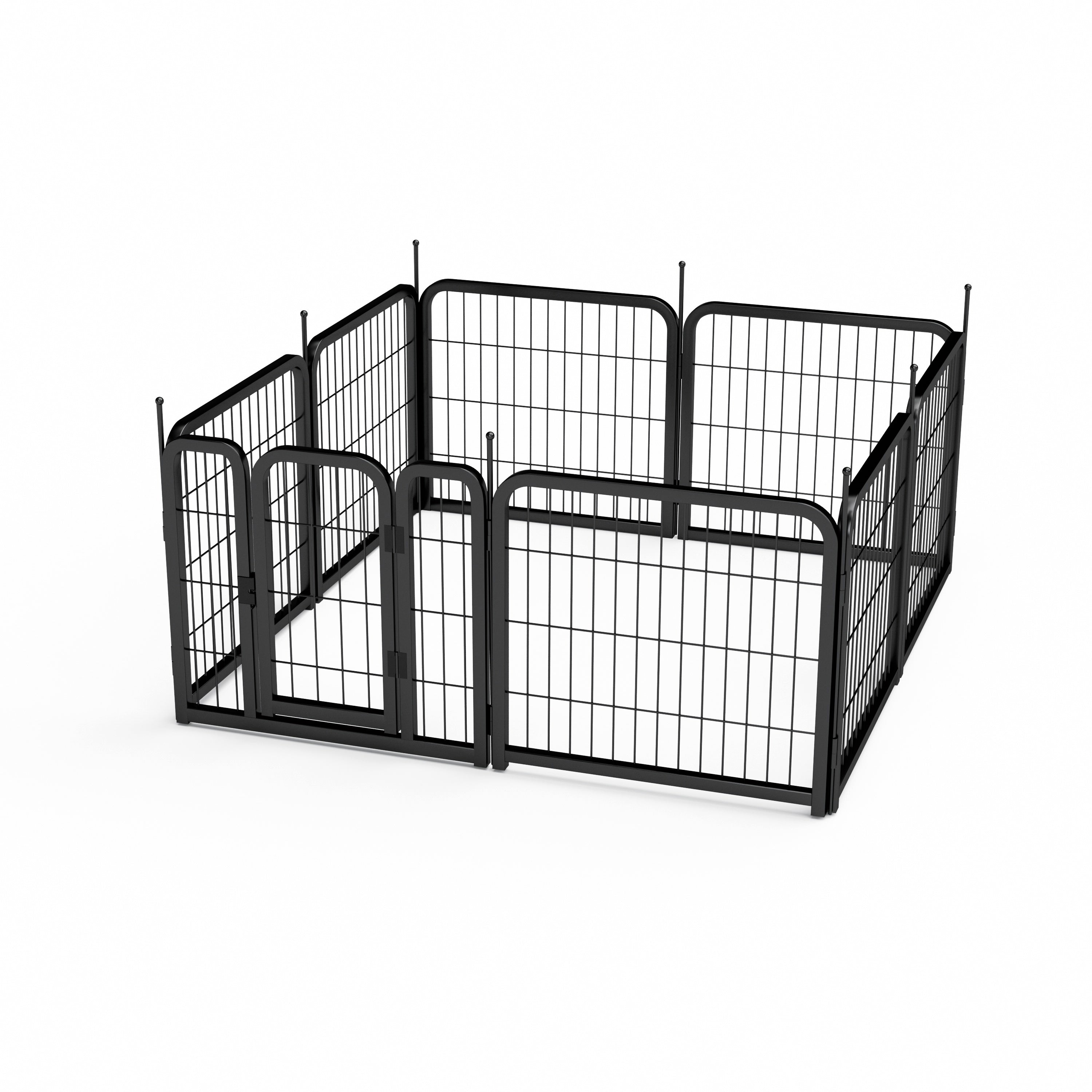 8-panel dog fence, 24 inch small dog pet fence, portable indoor pet game fence. Black, 22.2 inches wide x 23.6 inches high.