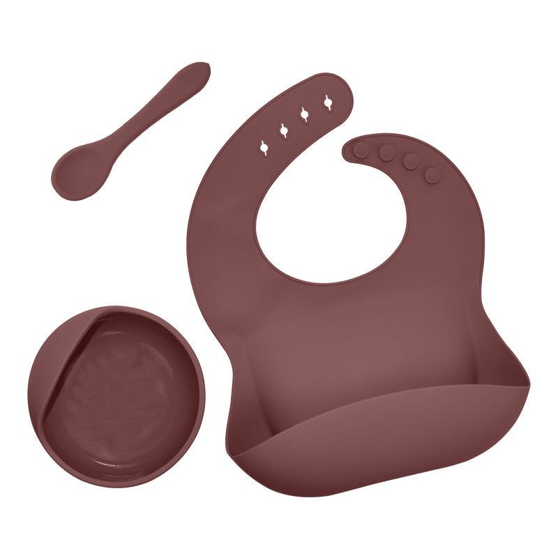 Silicone tableware set baby saliva pocket complementary food bowl children&
