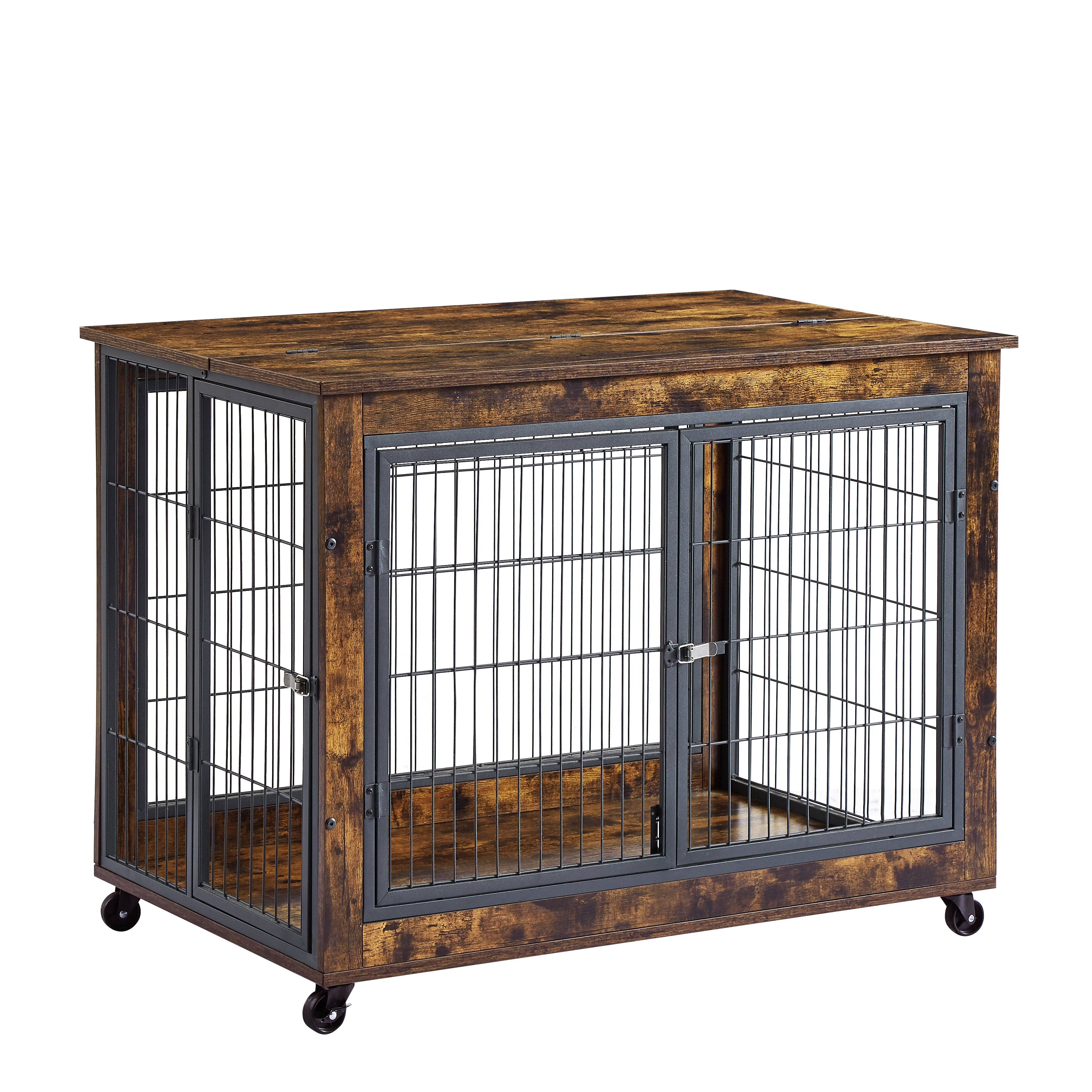 Furniture Dog Cage Crate with Double Doors, Rustic Brown, 38.58&