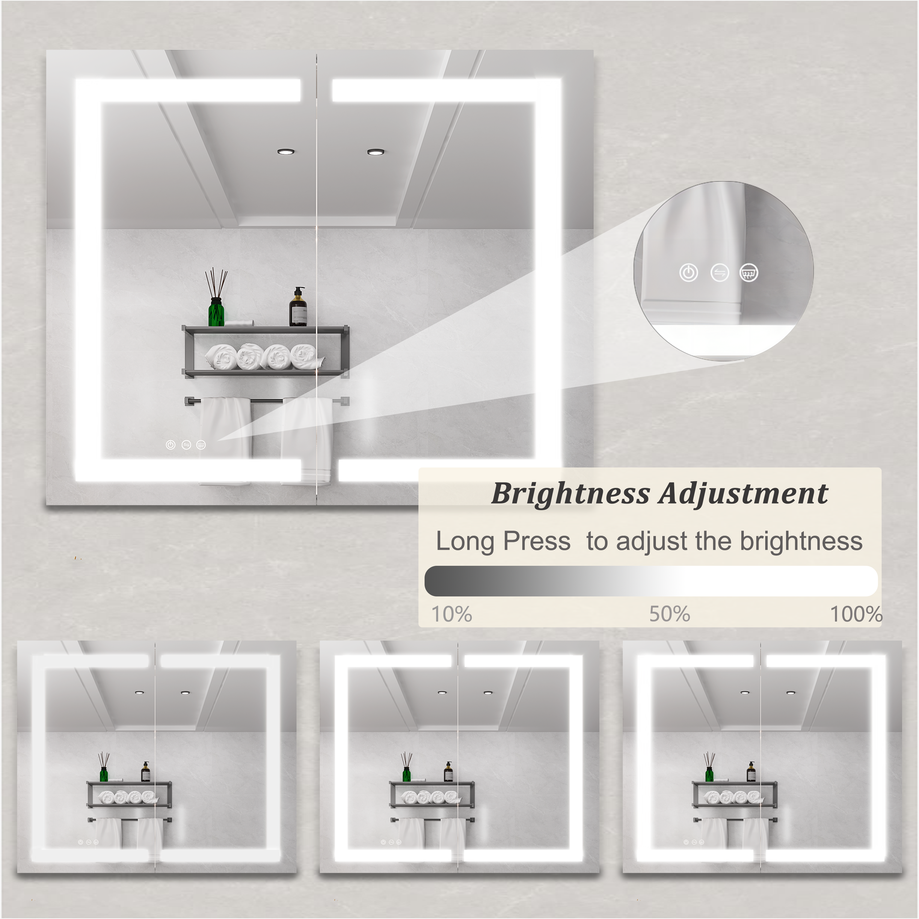 36 x 30 inch Medicine Cabinet with LED Vanity Mirror Anti-Fog Recessed or Surface Mount Waterproof DimmableAluminum 3000K~6000K Lighted Double Door Bathroom Cabinet with Touch Switch