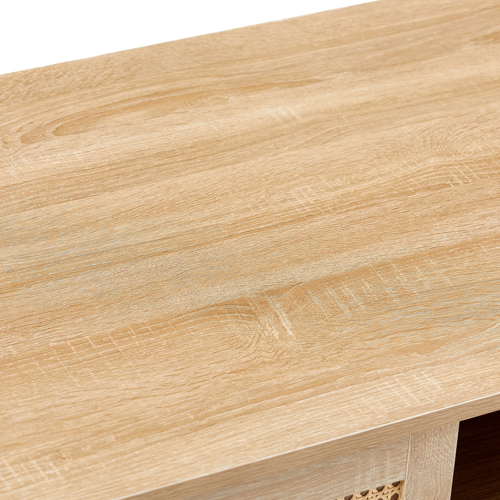 41.34" Rattan Coffee table sliding door for storage solid wood legs Modern table for living room natural