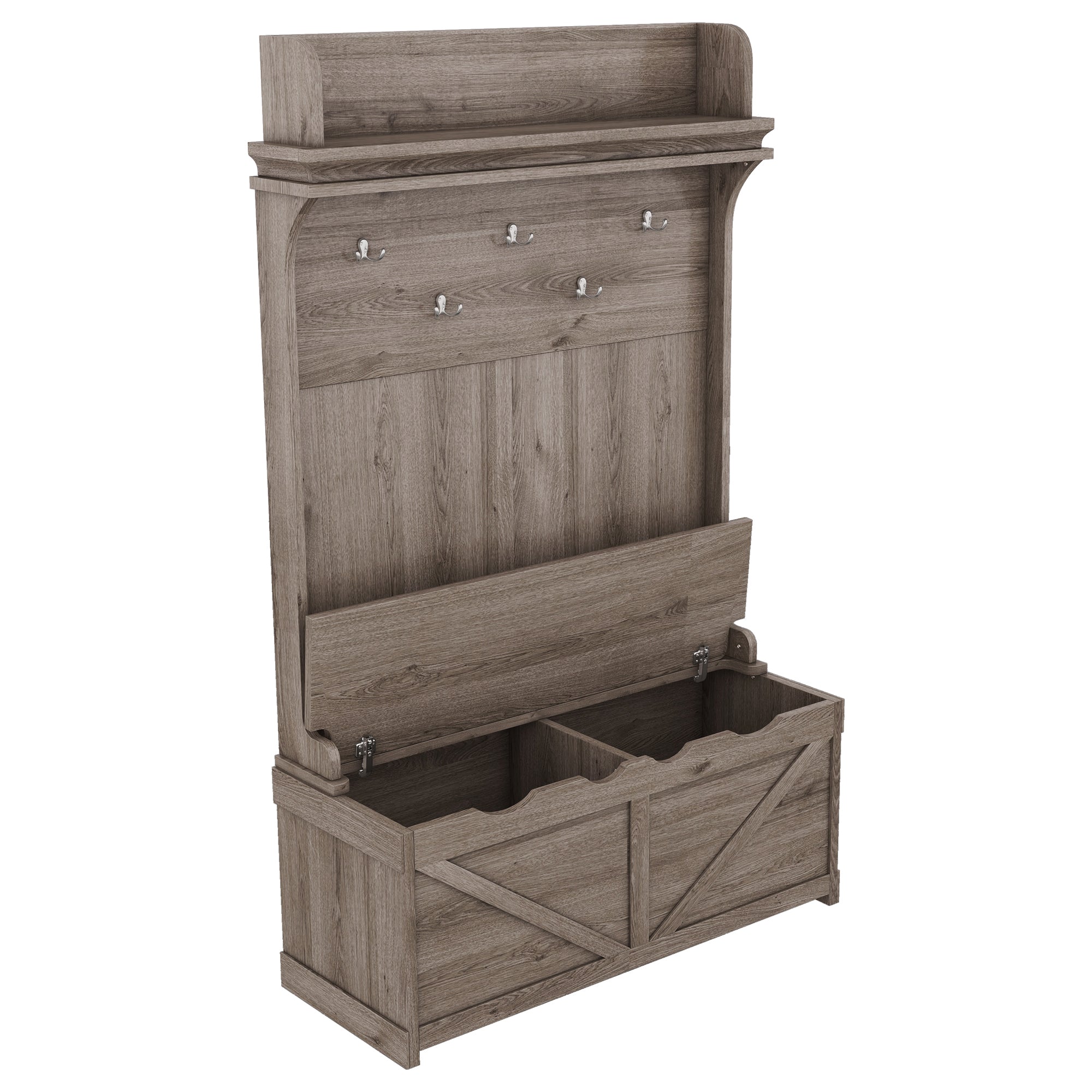 Hall tree with storage desk, entrance desk with drawers and 5 hooks, display rack,Oak