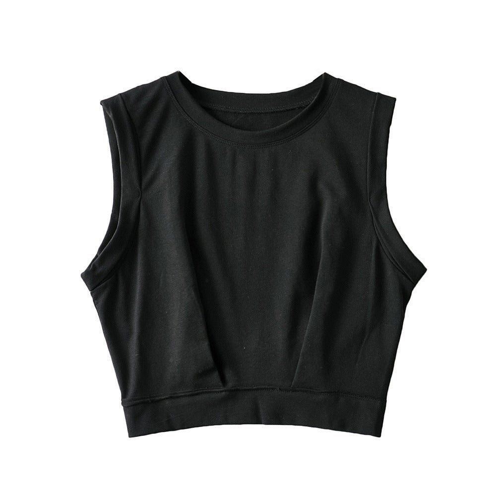 Short crop top with exposed navel and sleeveless loose fitting vest women&