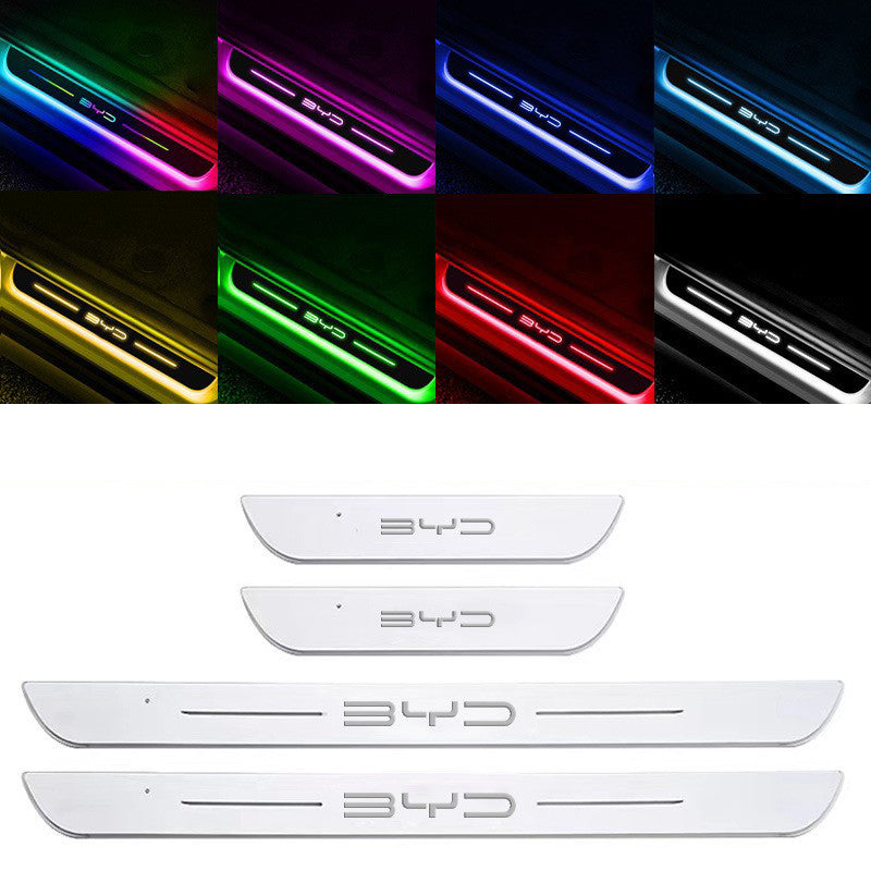 Acrylic Universal Car Led Welcome Pedal Light Led Moving Door Scuff Led Door Sill Scuff Plate car logo 4PCS Set