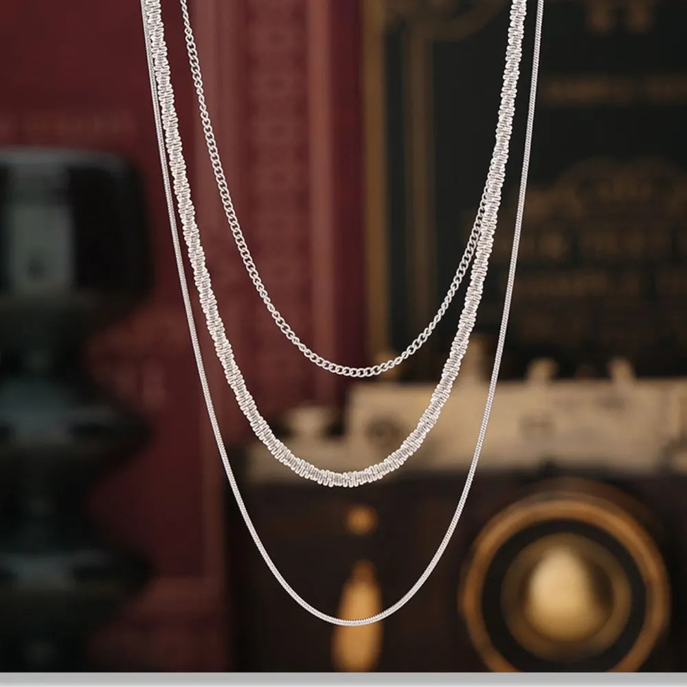 Fashionable Cuban titanium steel necklace hip-hop style multi-layer layered women&