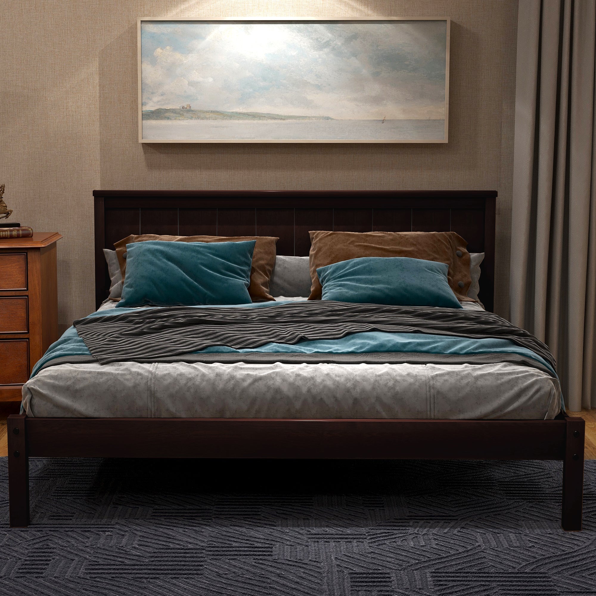 Platform Bed Frame with Headboard, Wood Slat Support, No Box Spring Needed Full Espresso