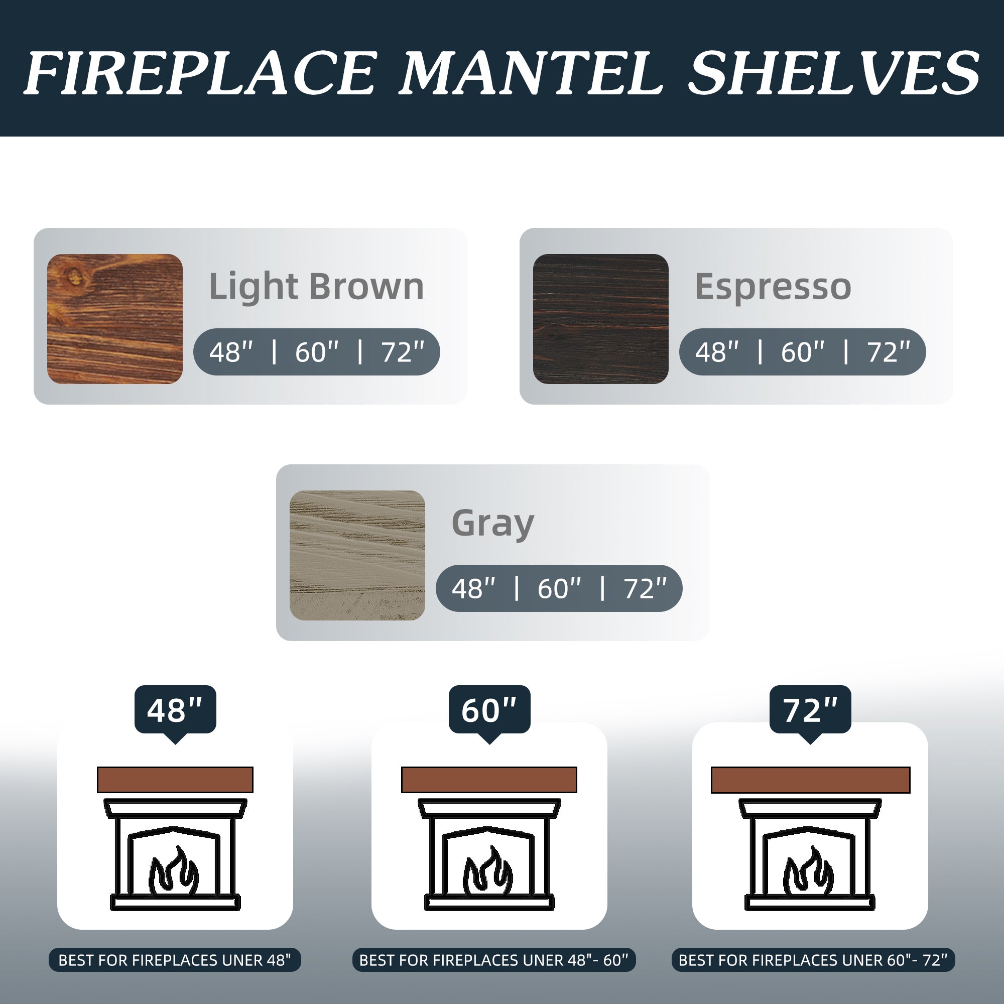 60" Rustic Wood Fireplace Mantel,Wall-Mounted & Floating Shelf for Home Decor grey