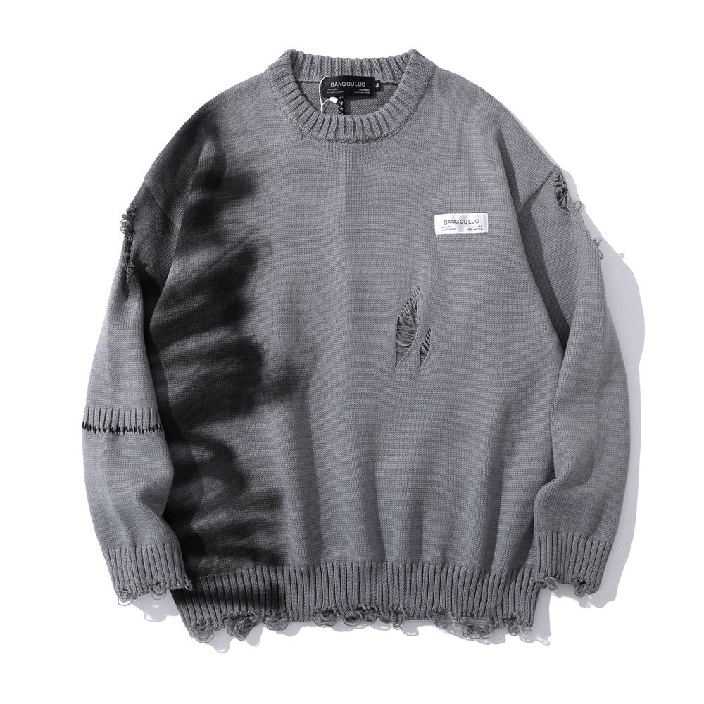 Graffiti Print Crew Neck Knit Sweater Men&
