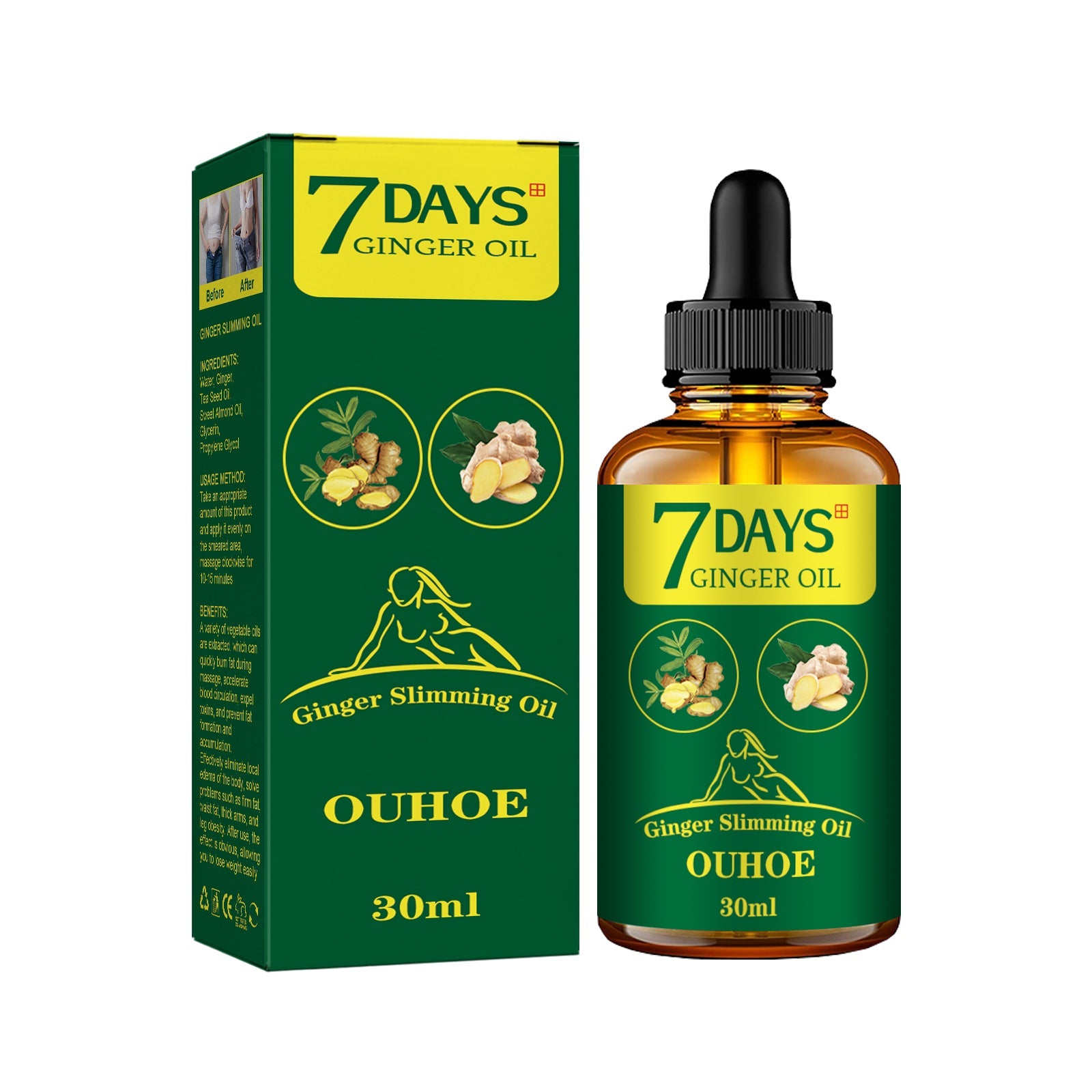 Ginger Body Shaping Essential Oil, Shaping Body Tightening And Slimming Care Massage Essential Oil