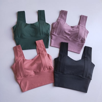Yoga Bra Women Shockproof Sports Bra Running Workout Gym Top Gathering Widened Shoulder Belt Bra Short Vest Tops