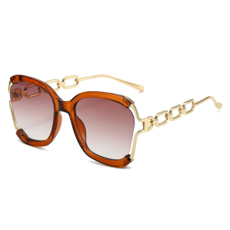 Chains Sunglasses European and American Street Photography Fashion Trend Metal Hollow Brushed Glasses UV400