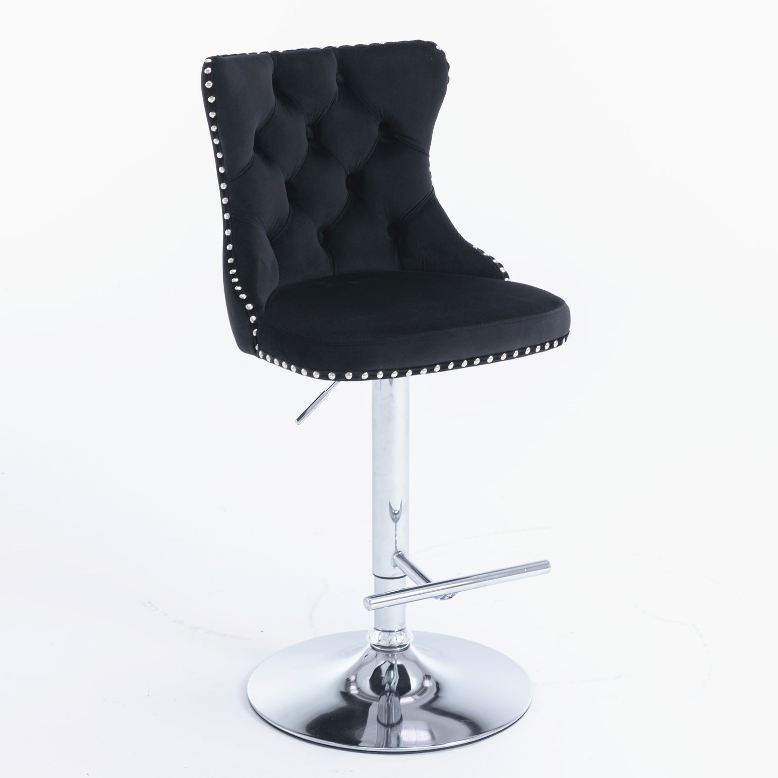 25-33 Inch, Modern Upholstered Chrome base Bar Stools with Back Comfortable Tufted for Home Pub and Kitchen Island(Black,Set of