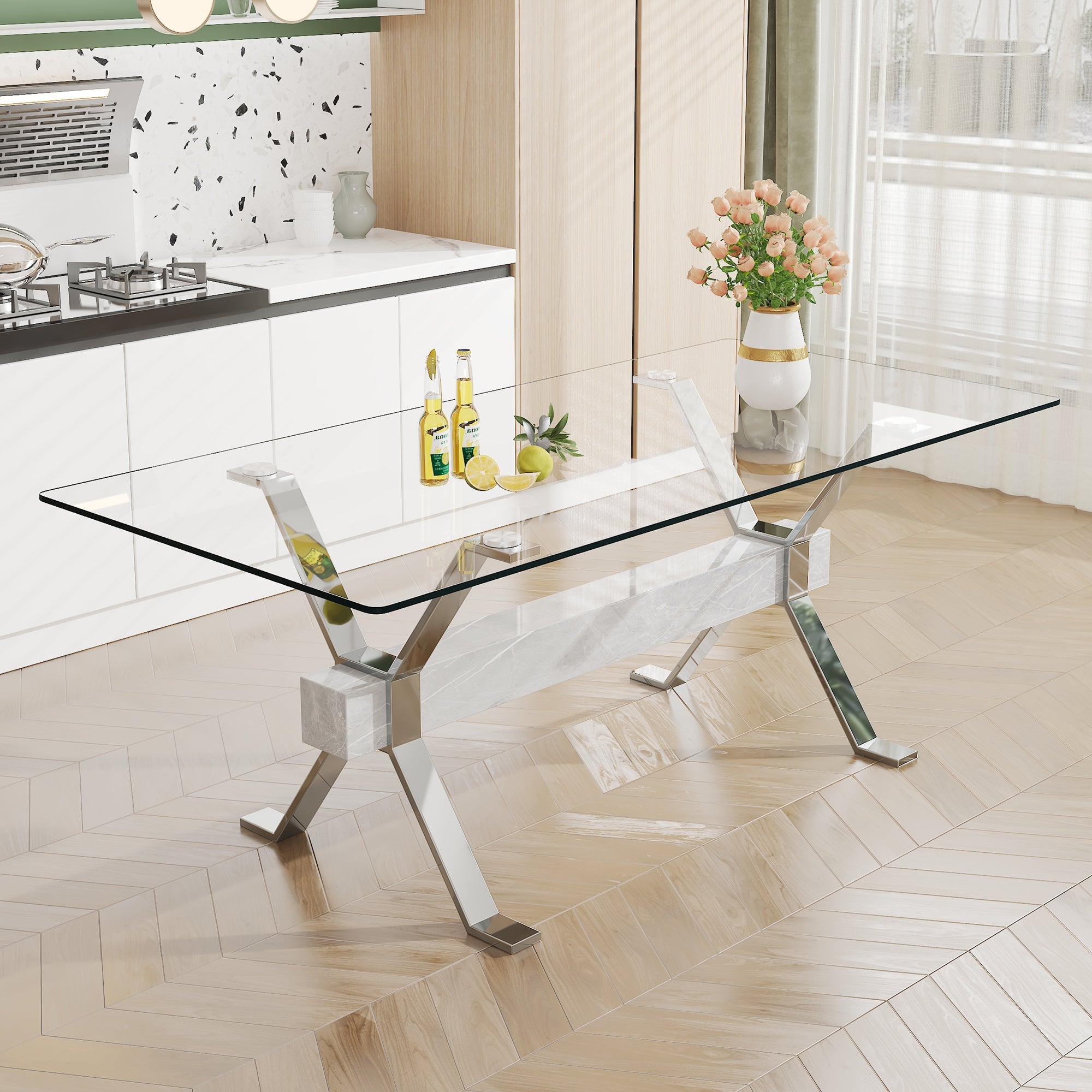 Dining table Modern tempered glass dining table 79 &