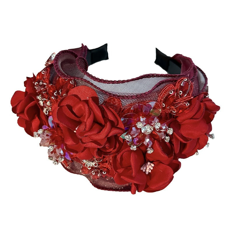 Fabric Flower Heavy Industry Wide Edge Crystal Super Immortal Women&