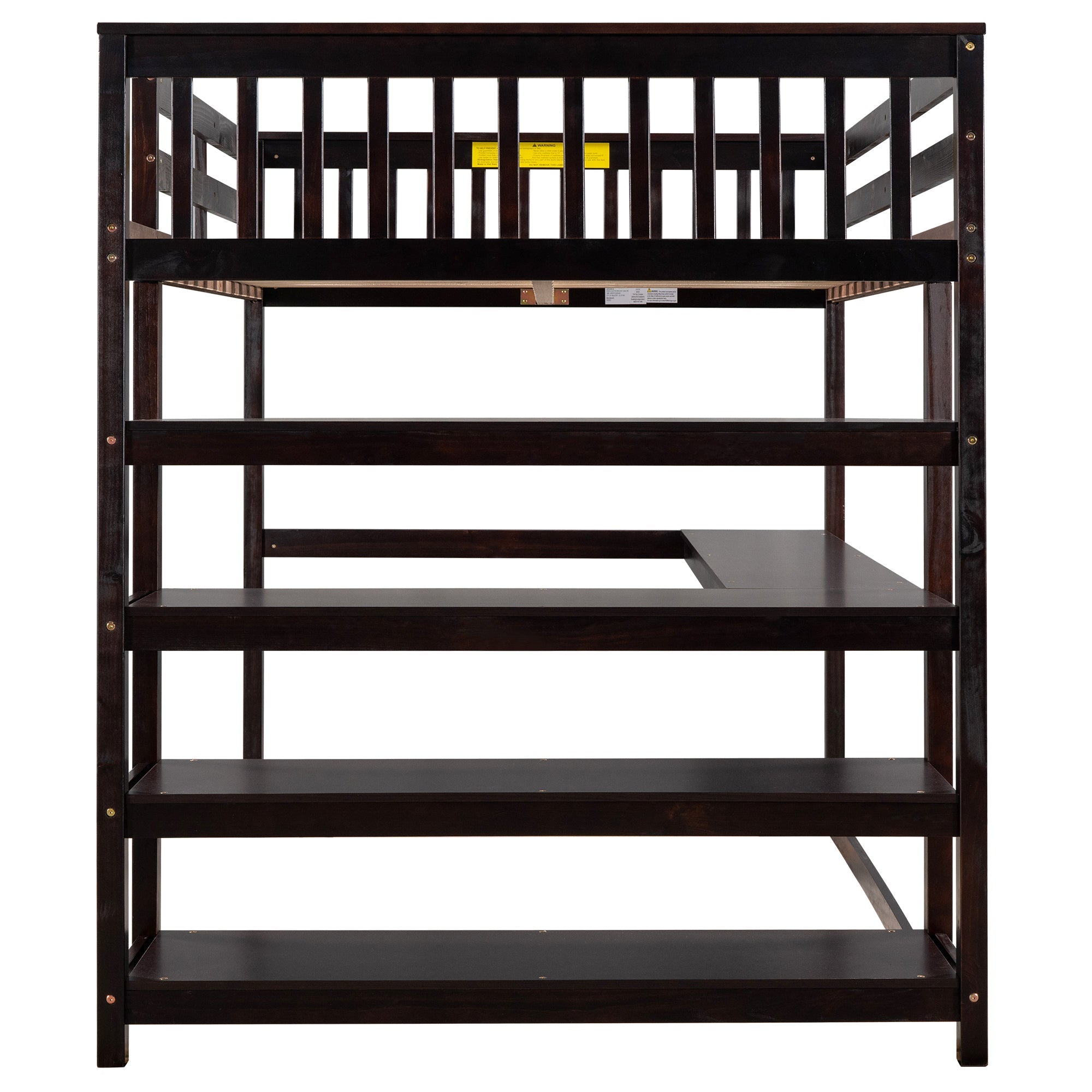 Full Size Loft Bed with Storage Shelves and Under-bed Desk Espresso
