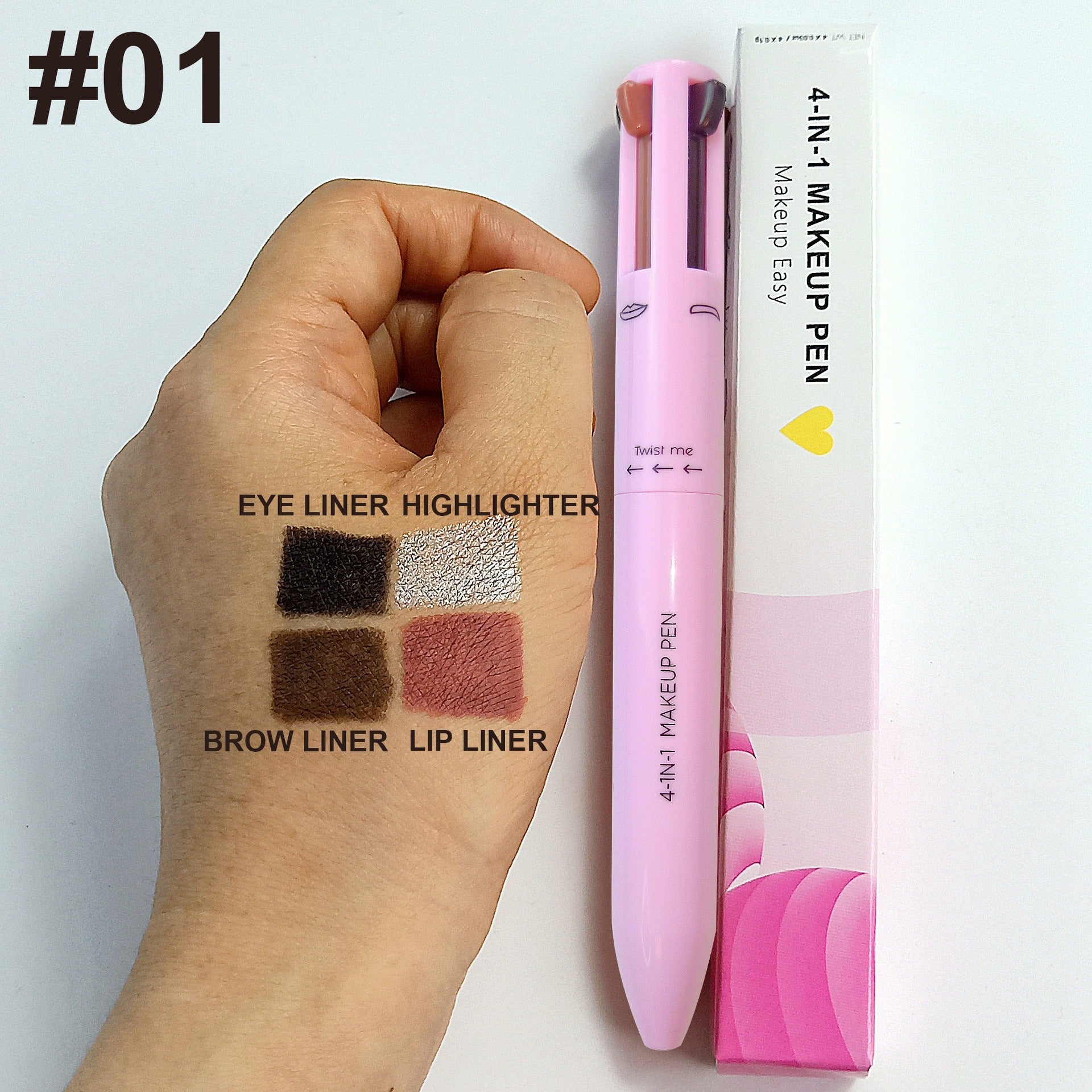 4 In 1 Eyebrow Pencil Waterproof Drawing Eye Brow Makeup Pen Long-Wear Eyeliner Eyebrow Highlighter Stick Makeup Cosmetic Tool