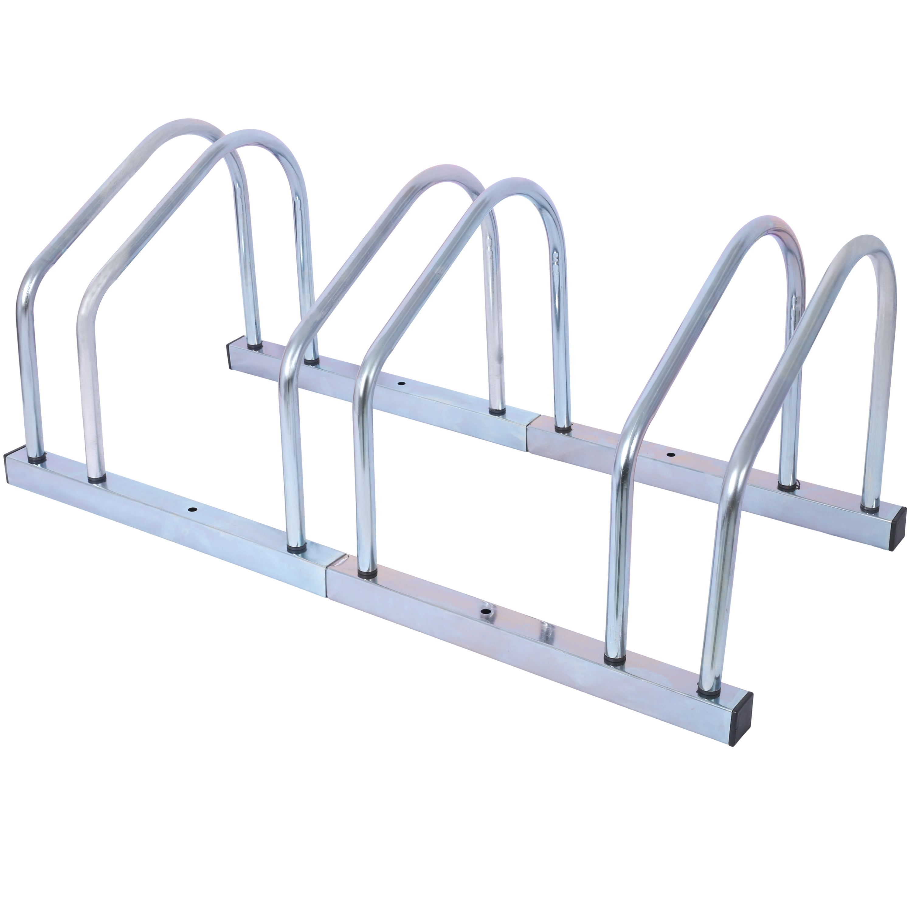 3 bicycle parking racks, 22-28 inch wheel supports, maximum tire width 2.15 inches, galvanized