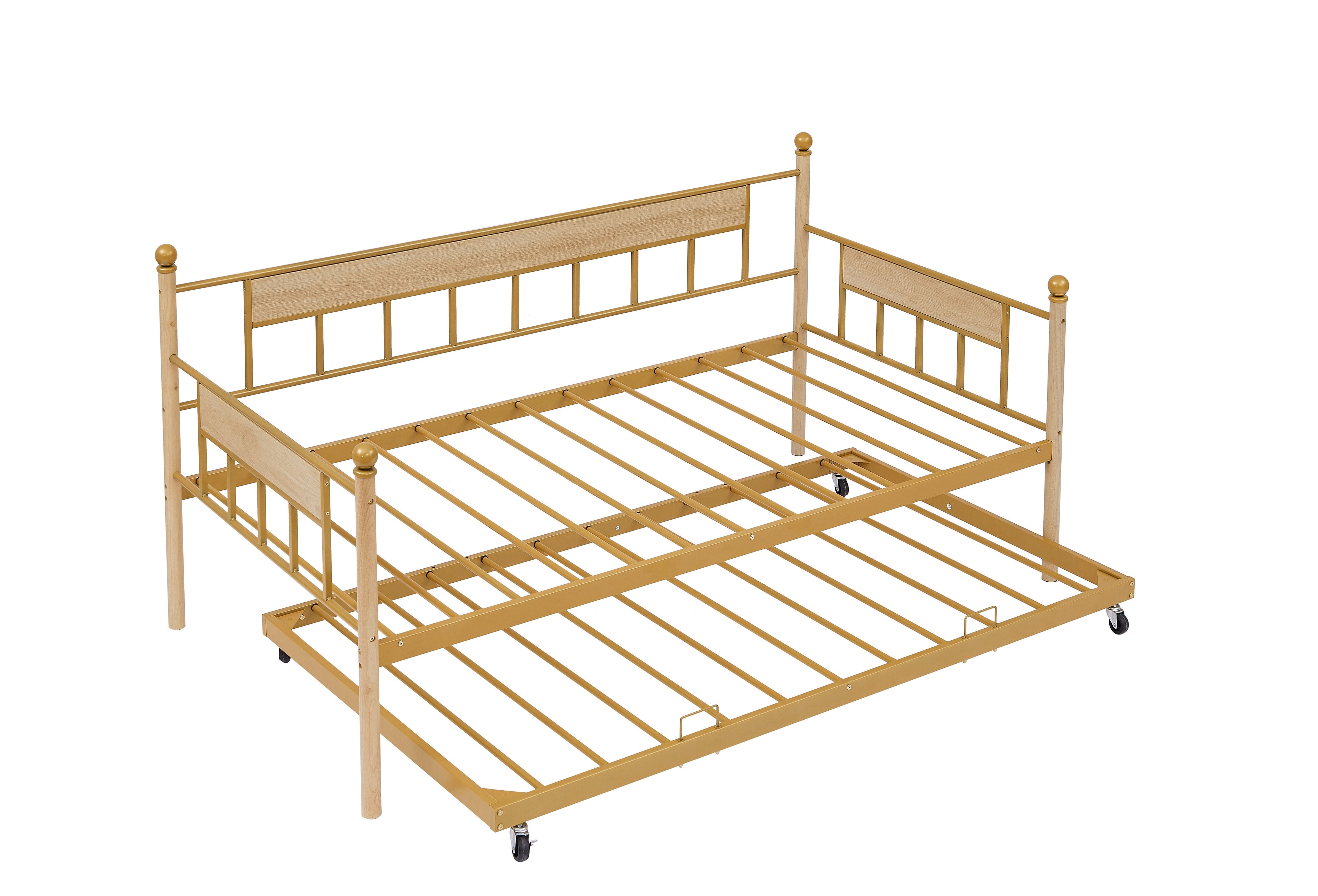 Daybed sofa bed metal framed with trundle twin size golden 77&