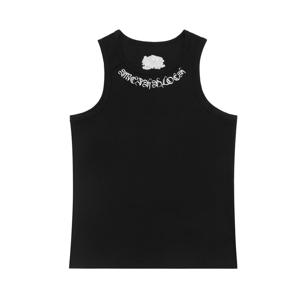 Gothic Letter Embroidery Ribbed Tank Top Men&
