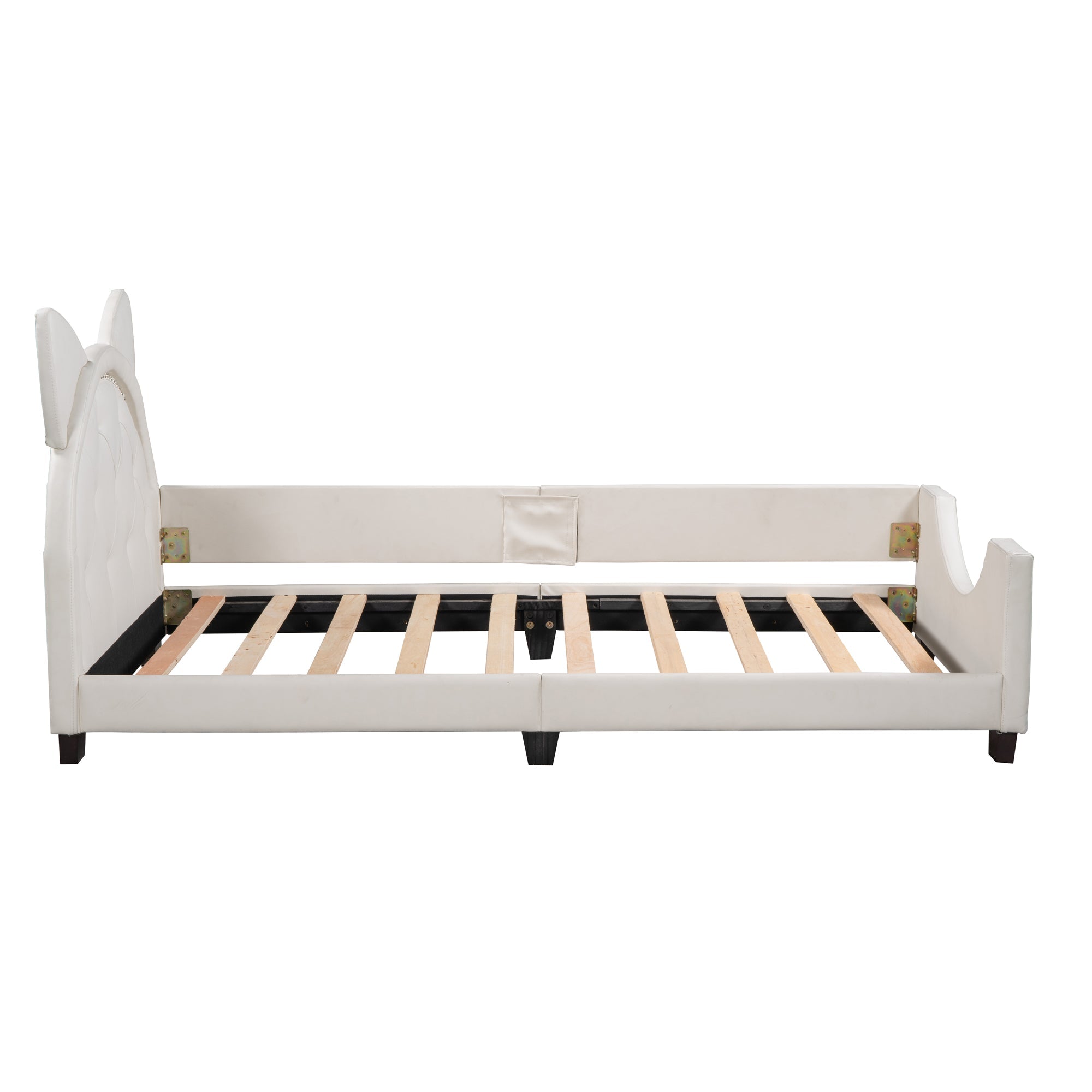 Twin Size Upholstered Daybed with Carton Ears Shaped Headboard White