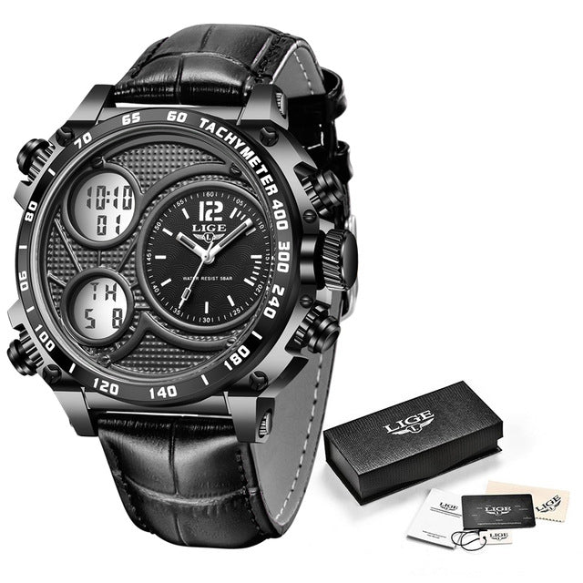 Lige Business Electronic Watch Dual Display Multi Function Low Cost Watch Men&