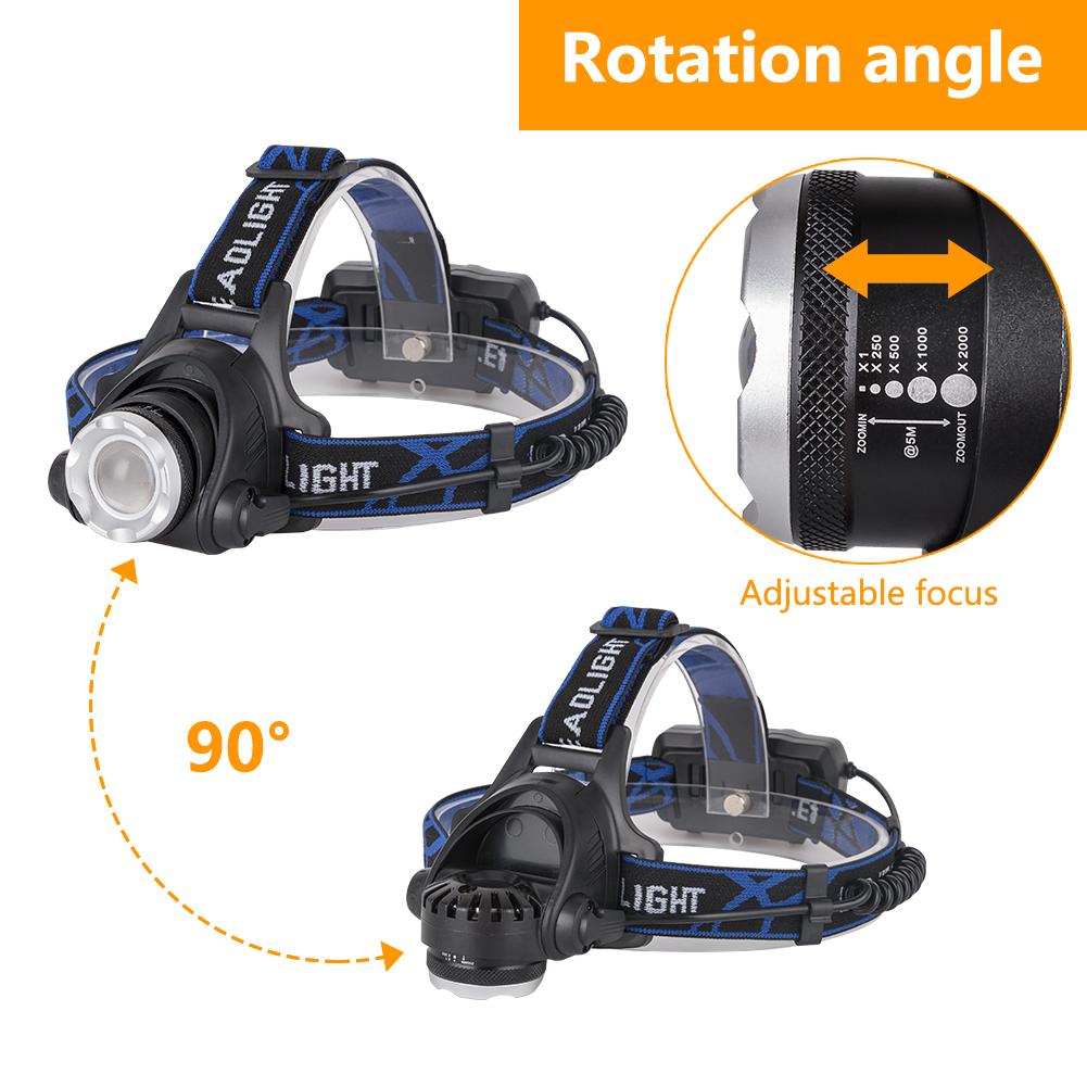 3800LM XM-L T6 LED Headlamp Zoomable Headlight Waterproof Torch Flashlight