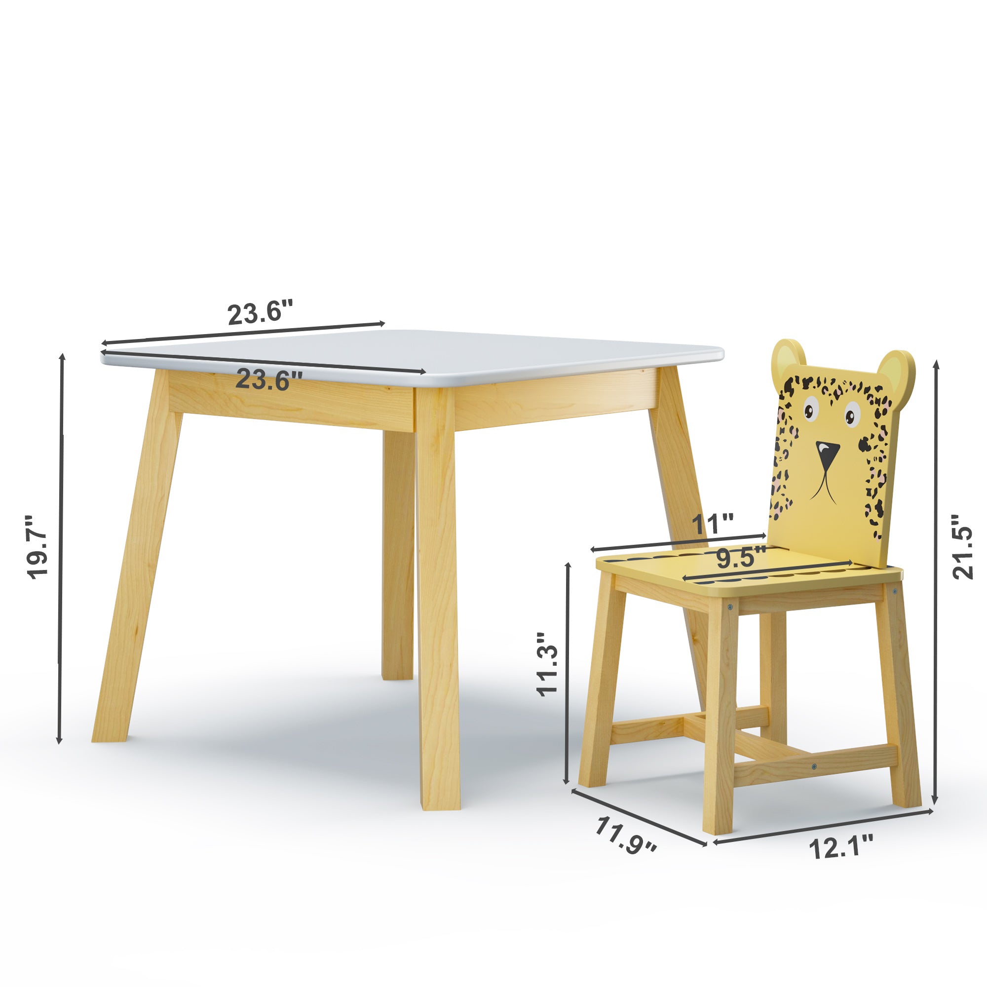 5 Piece Kiddy Table and Chair Set Kids Wood Table with 4 Chairs Set Cartoon Animals (bigger table) (3-8 years old)