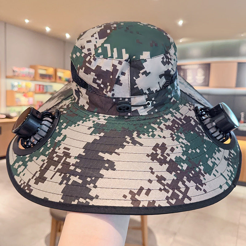 Solar powered fan large brim hat men&