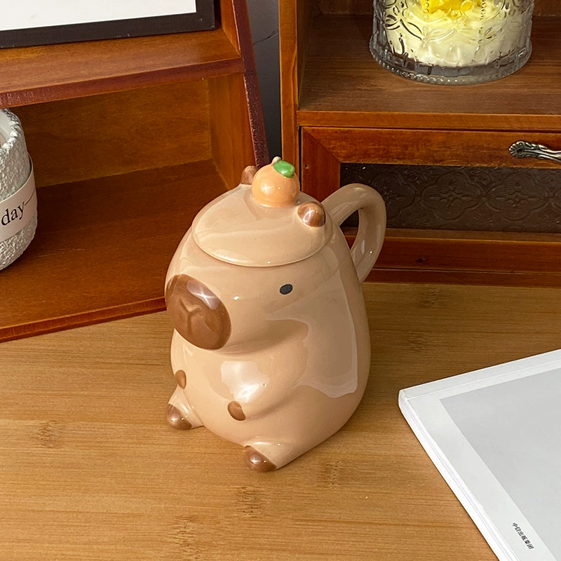 Fun 3D Capybara Mug Pair:3D capybara - designed mugs with handles & lids. A wonderful gift choice for girls.